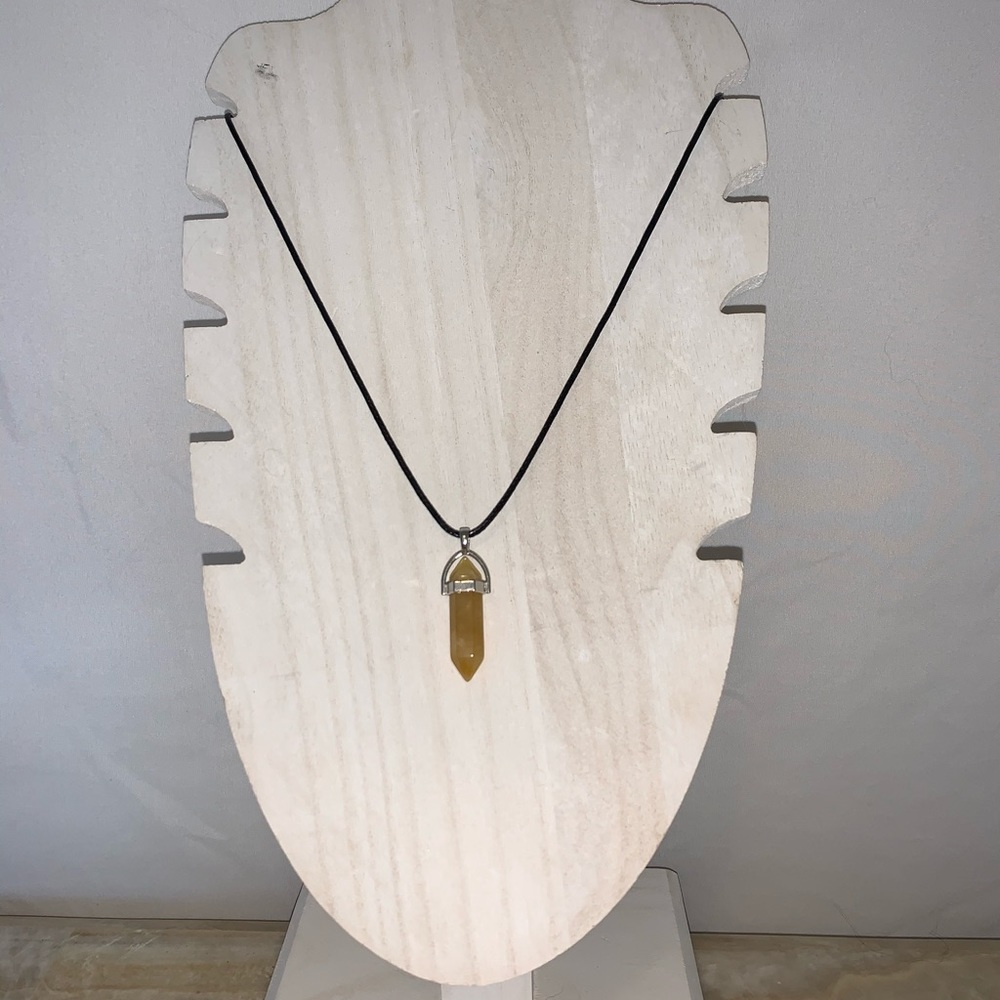 Yellow bullet drop pendant leather cord